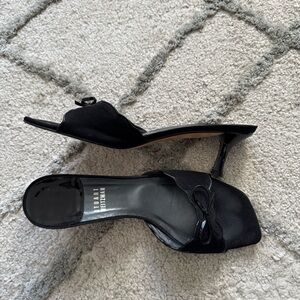 Stuart Weizmann kitten heels slip on mules black bow 7.5